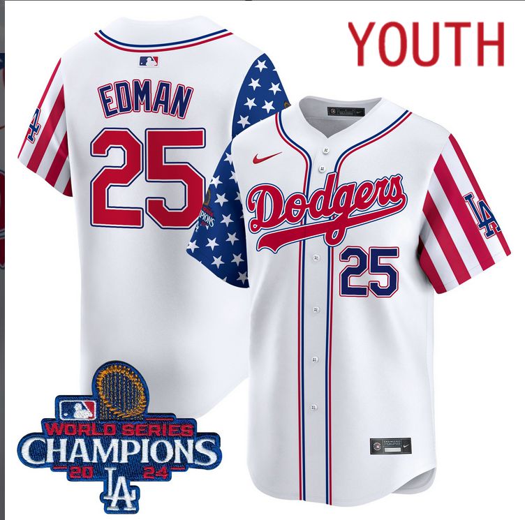 Youth MLB Los Angeles Dodgers 25 Edman American Style white 2024 World Series Champions Limited Jersey